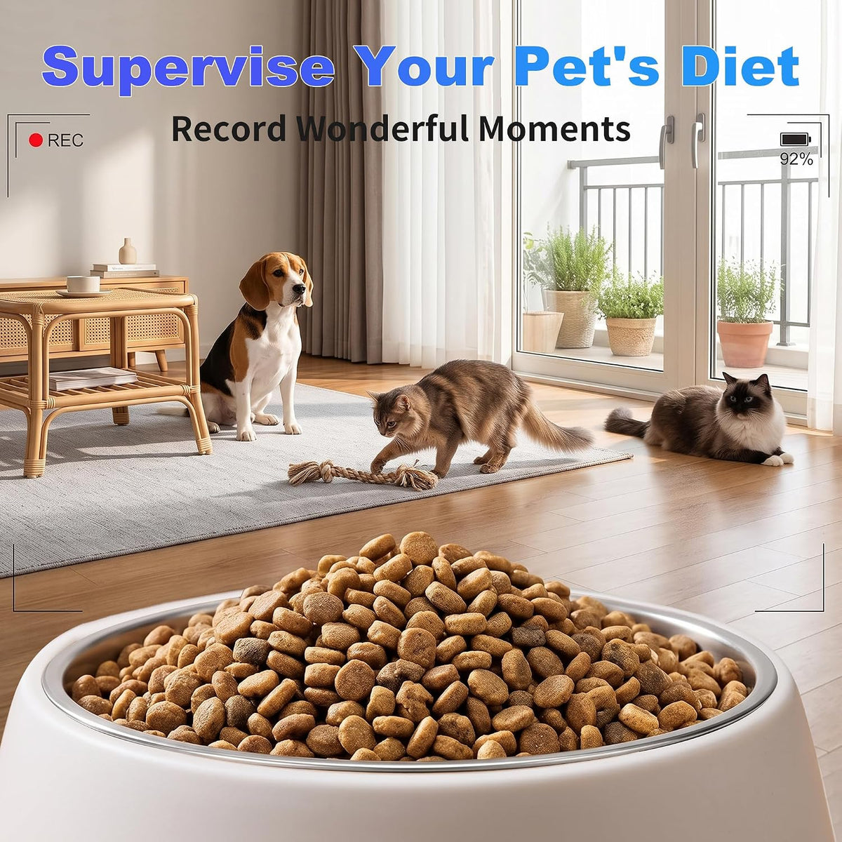 Automatic Cat Feeder with 2K Camera 5G WiFi 4L Timed Dry Food Dispenser APP Control, 15 Meals Programmable 1-20 Portion Per Day Dual Power Supply with Stainless Bowl for Multiple Pet Easy Clean