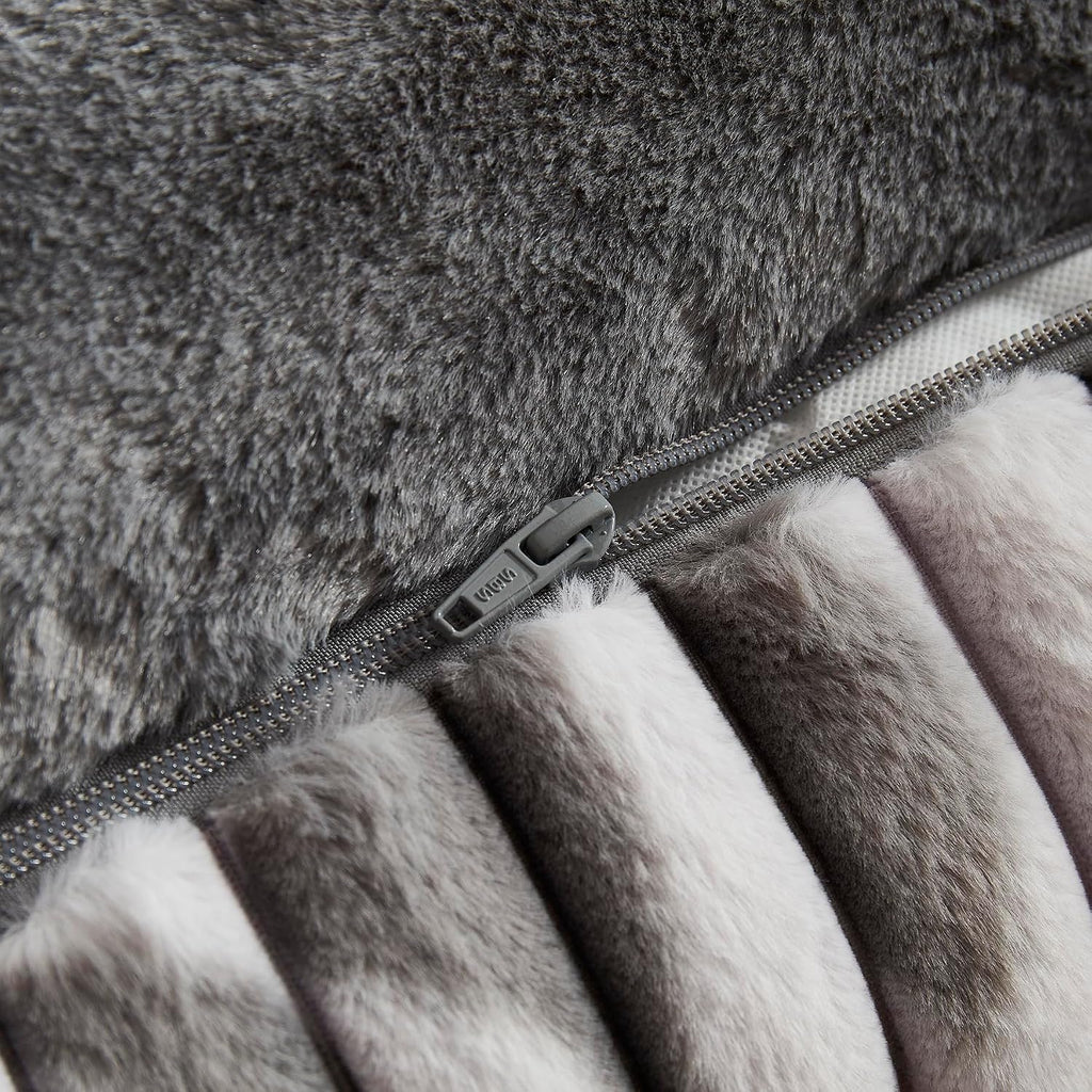 Modern Threads Ribbed Plush Two-Tone Cuddler Dog Bed, Ultra-Soft Faux Rabbit Fur, Supportive Bolstered Sides, Removable Washable Cover, Bed for Medium Dogs, Silver, (28" L x 21" W x 9" Th)