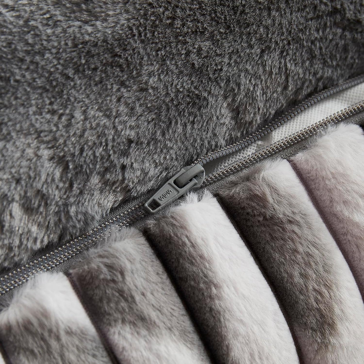 Modern Threads Ribbed Plush Two-Tone Cuddler Dog Bed, Ultra-Soft Faux Rabbit Fur, Supportive Bolstered Sides, Removable Washable Cover, Bed for Medium Dogs, Silver, (28" L x 21" W x 9" Th)