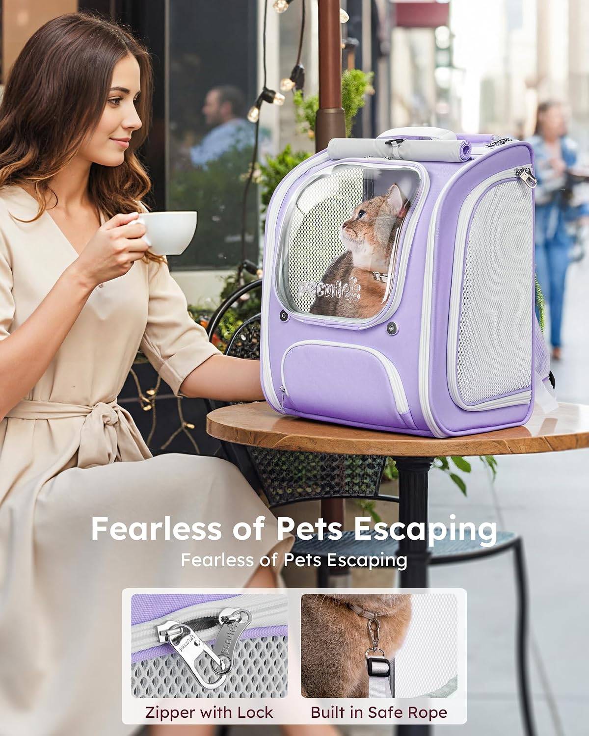 Pecute Cat Backpack Carrier,Large Space Cat Bubble Backpack,Light Purple