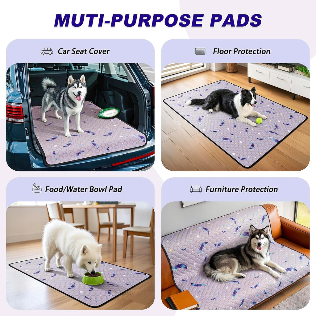 Washable Dog Pee Pads, Non-Slip Waterproof, 32 x 63 in, 2 Pack, Feather | Super absorbent, waterproof and non-slip; washable, reusable dog pads for crates, playpens, floors, furniture and travel