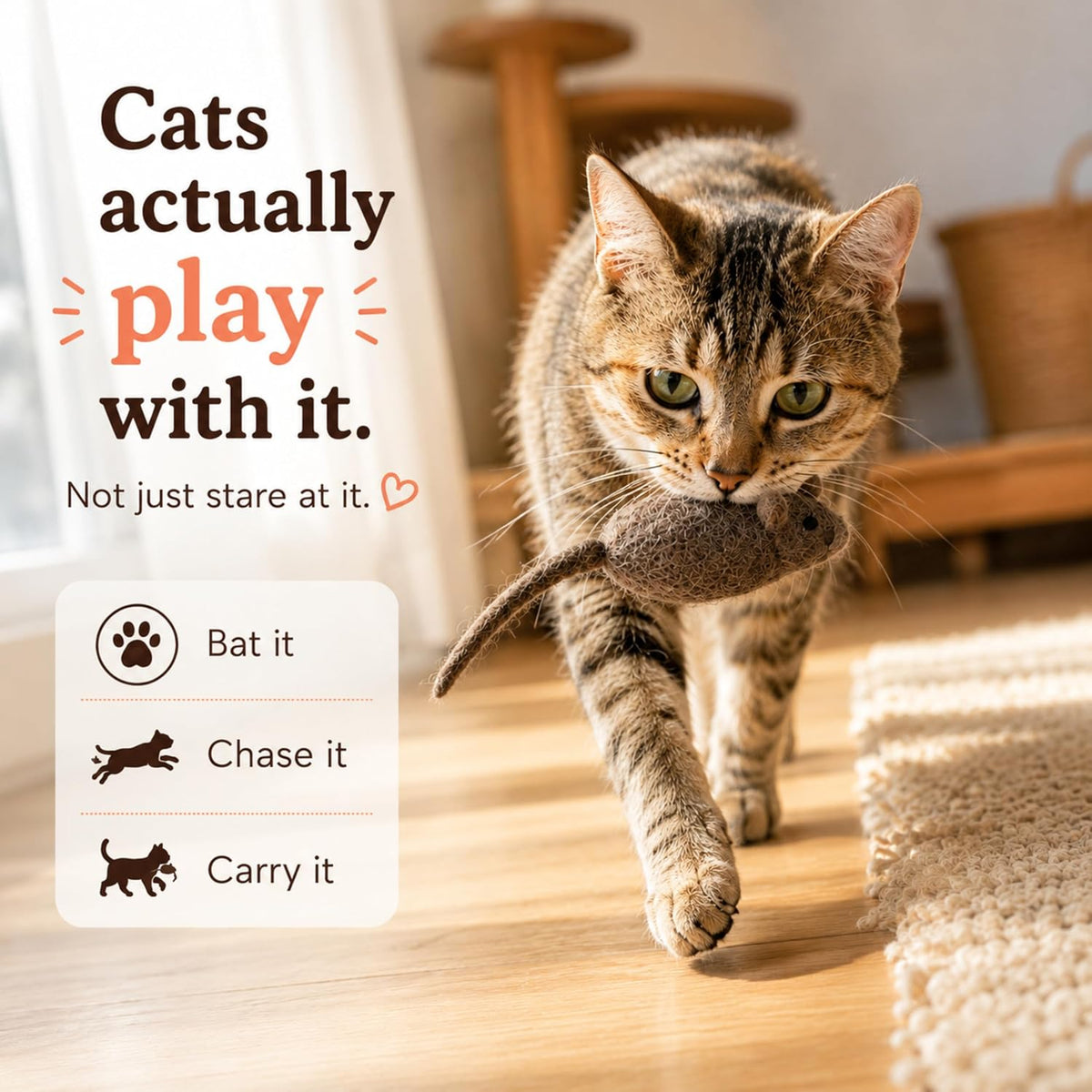 Cat Mice Toy 3 Pack, Felt Mouse Toy for Indoor Cats, No Catnip