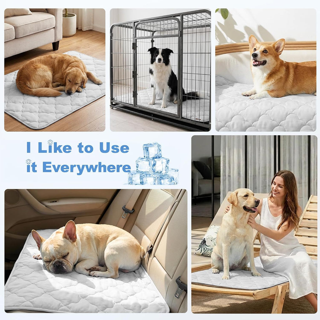 ZOMISIA Cooling Mat for Medium Dogs, Q-Max>0.5 Thin Breathable Cold Crate Pad for Pet, Portable Washable Kennel Bed for Summer Active Dog with Chill Cool Soothing Fabric to Rapid Cooling, 29x18, Grey