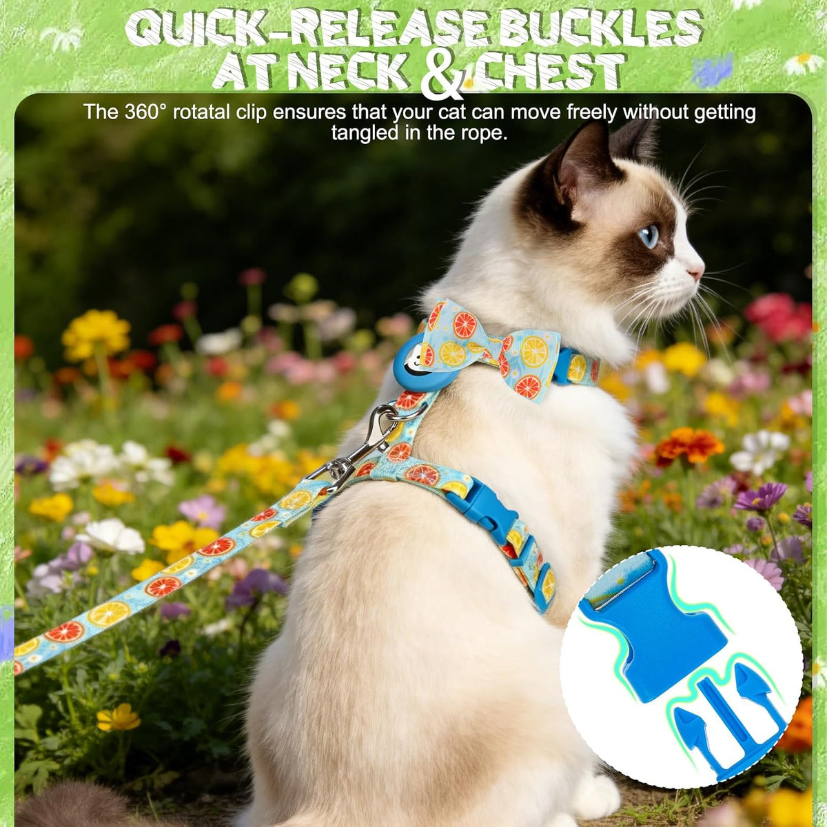 EXPAWLORER Cat Harness and Leash Set Escape Proof Vest with AirTag Holder