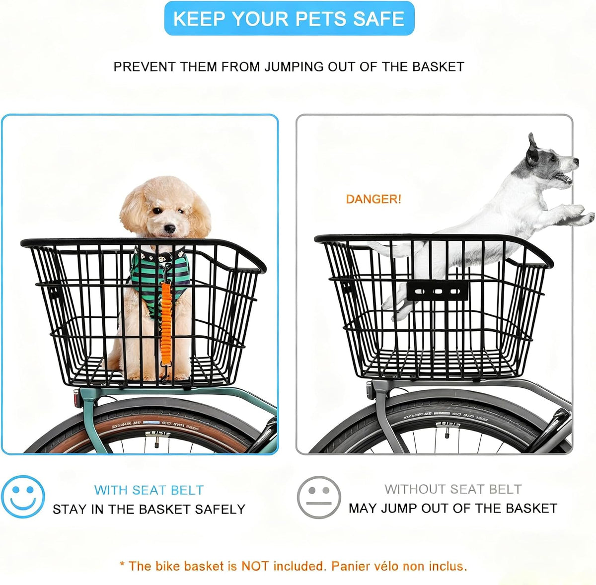Dog Seat Belt for Bike Basket, Shock Absorbing Lead Bicycle Safety Leash
