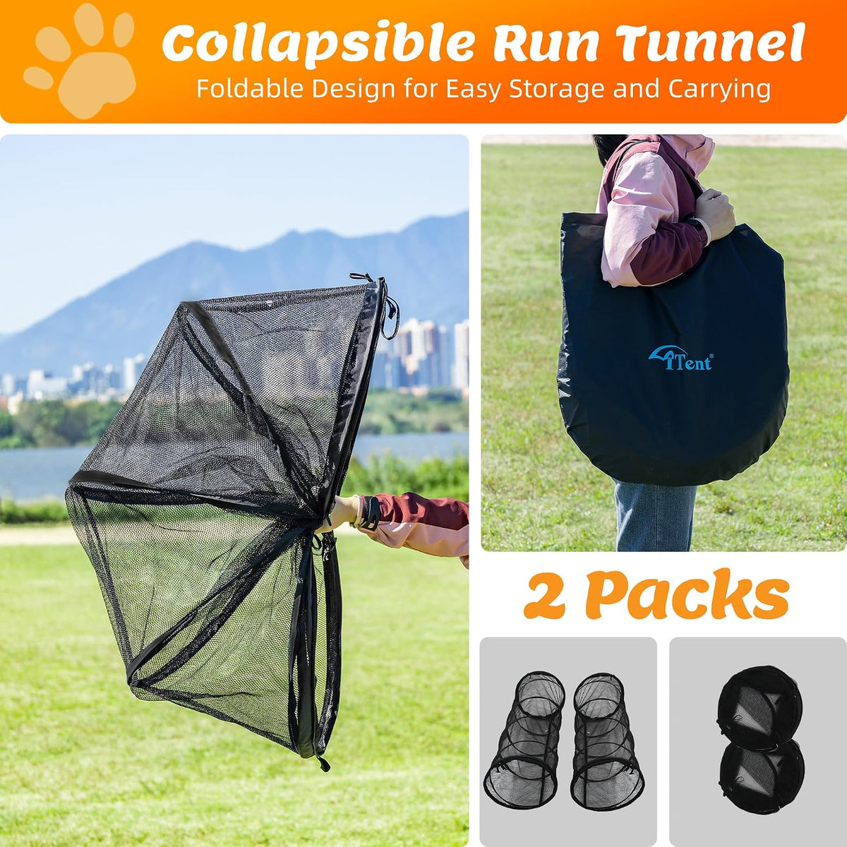 Cat Play Tunnel-for Indoor and Outdoor, Cat Play House, Cat Enclosures Easy to Connect with Two Zipper Doors,Product Size 59'' x 18'',2pcs /Set,Black,2 Packs