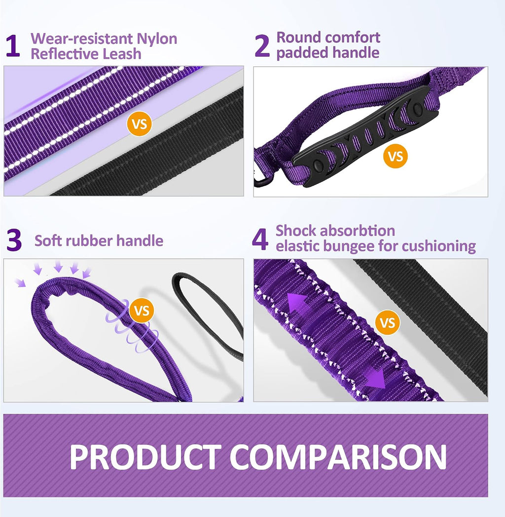 IOKHEIRA Multifunctional Dog Leash for Large and Medium Dogs - Adjustable With Car Seatbelt, 4-6 FT Strong Bungee, Purple