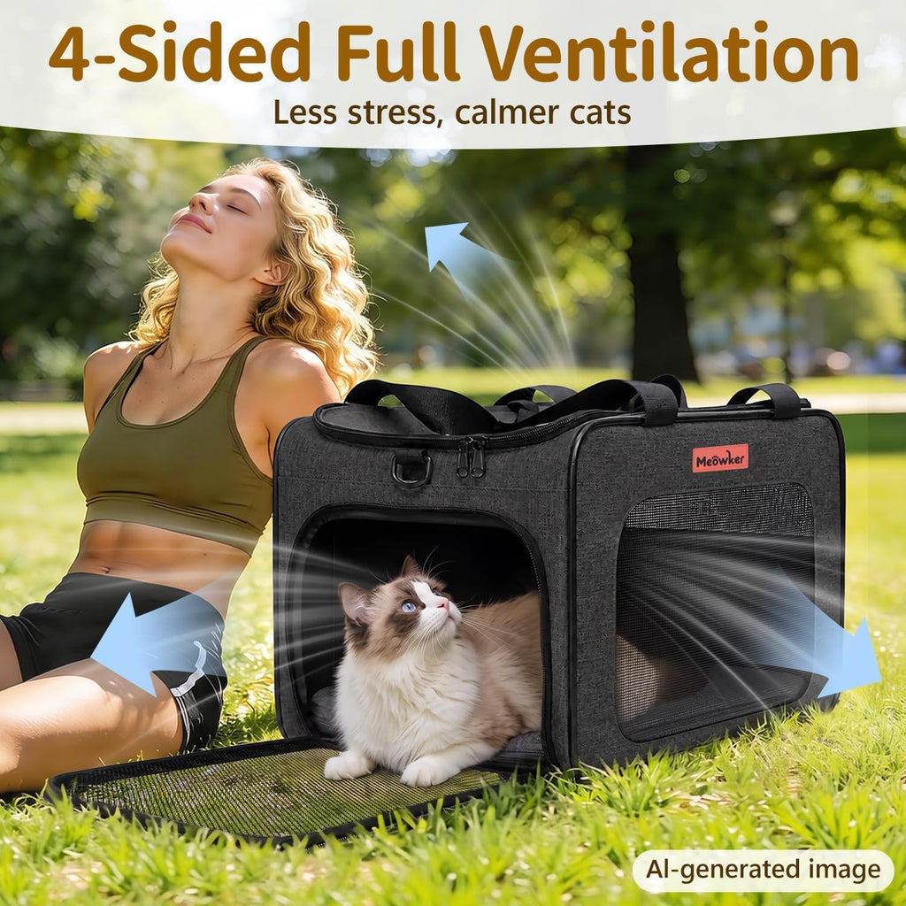Soft-Sided Cat Dog Pet Carrier Airline Approved, Medium Black