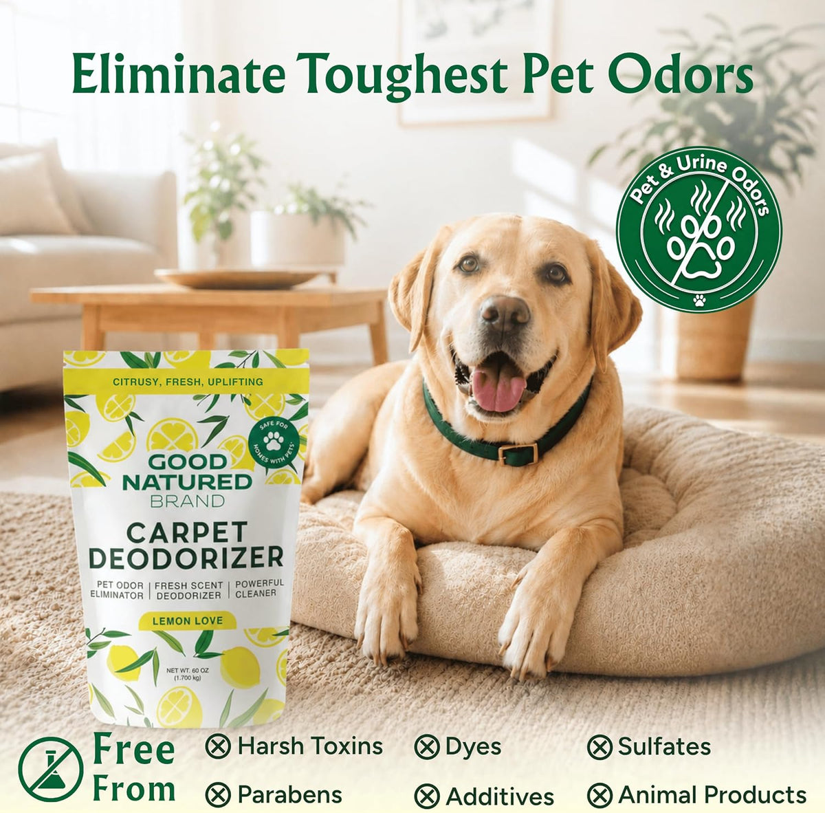 Good Natured Brand Carpet Deodorizer & Pet Odor Eliminator Powder, 60oz