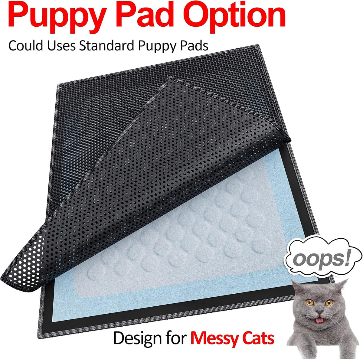 Waretary Cat Litter Mat, 36"x30", Waterproof, Scatter Control, Black | Double Layer, Urine-Proof, Non-Slip, Durable, Easy to Clean, Paw-Friendly, Safe & Odorless, Fits Large Litter Boxes