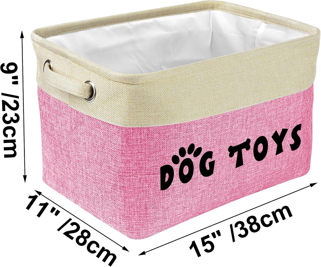 PET ARTIST Dog Toy Basket, Large Collapsible, Pink, M: 15"x11"x9"