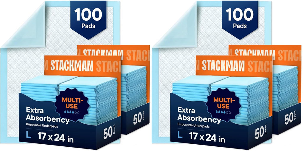 Chucks Pads Disposable [200-Pack] Multi-Purpose Pee Pads - Incontinence Underpads for Dog, Puppy & Diaper Changing Table Pad for Baby 17" x 24" Bed & Chair Liners - Pet Potty Training Pads