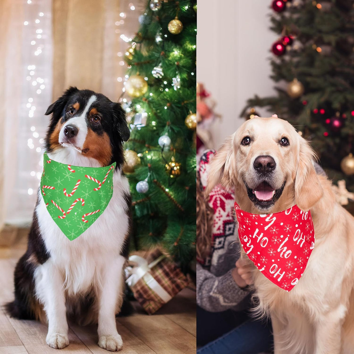 ADOGGYGO 4 Pack Dog Bandana Christmas Dog Scarf Triangle Bibs Kerchief Set Red Green Pet Christmas Costume Accessories Decoration for Extra Large Dogs (X-Large)