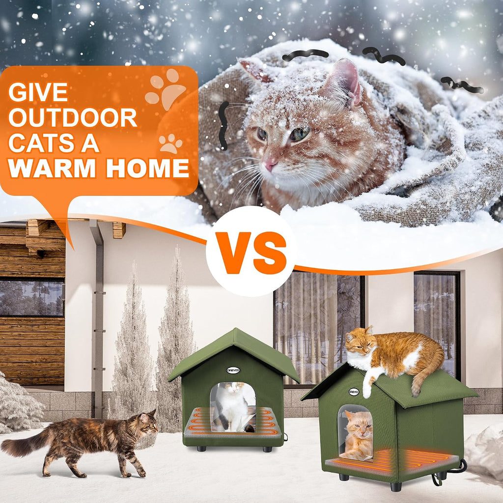 Dreyoo 2 Pack Heated Cat House Weatherproof, Green