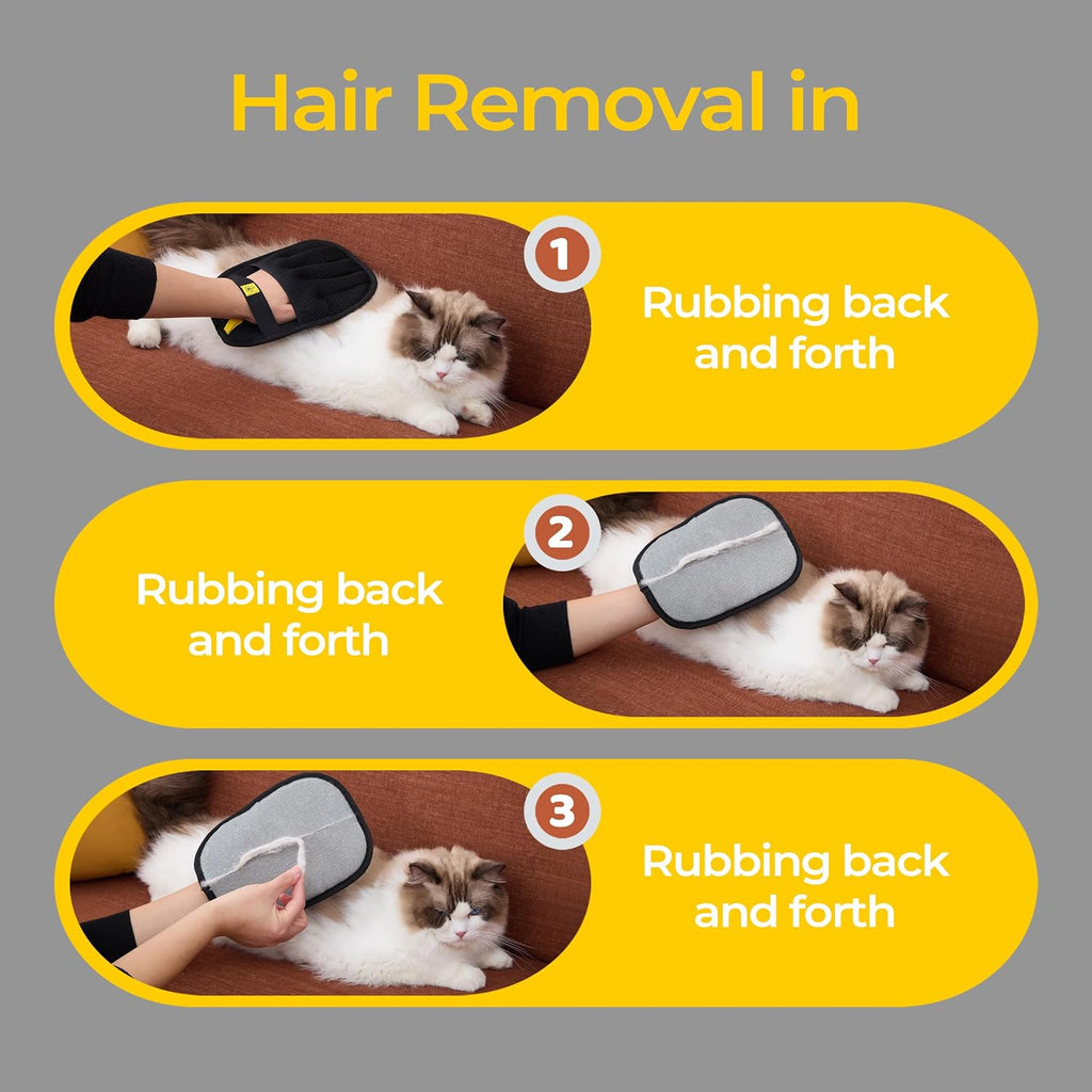 2 Pack Pet Hair Removal Glove for Dogs & Cats - Cat Hair Remover & Dog Hair Removal Tool, Electrostatic Reusable Pet Hair Glove for Furniture, Laundry, Couch, Carpet & Car Seat (Gray/Black Combo)