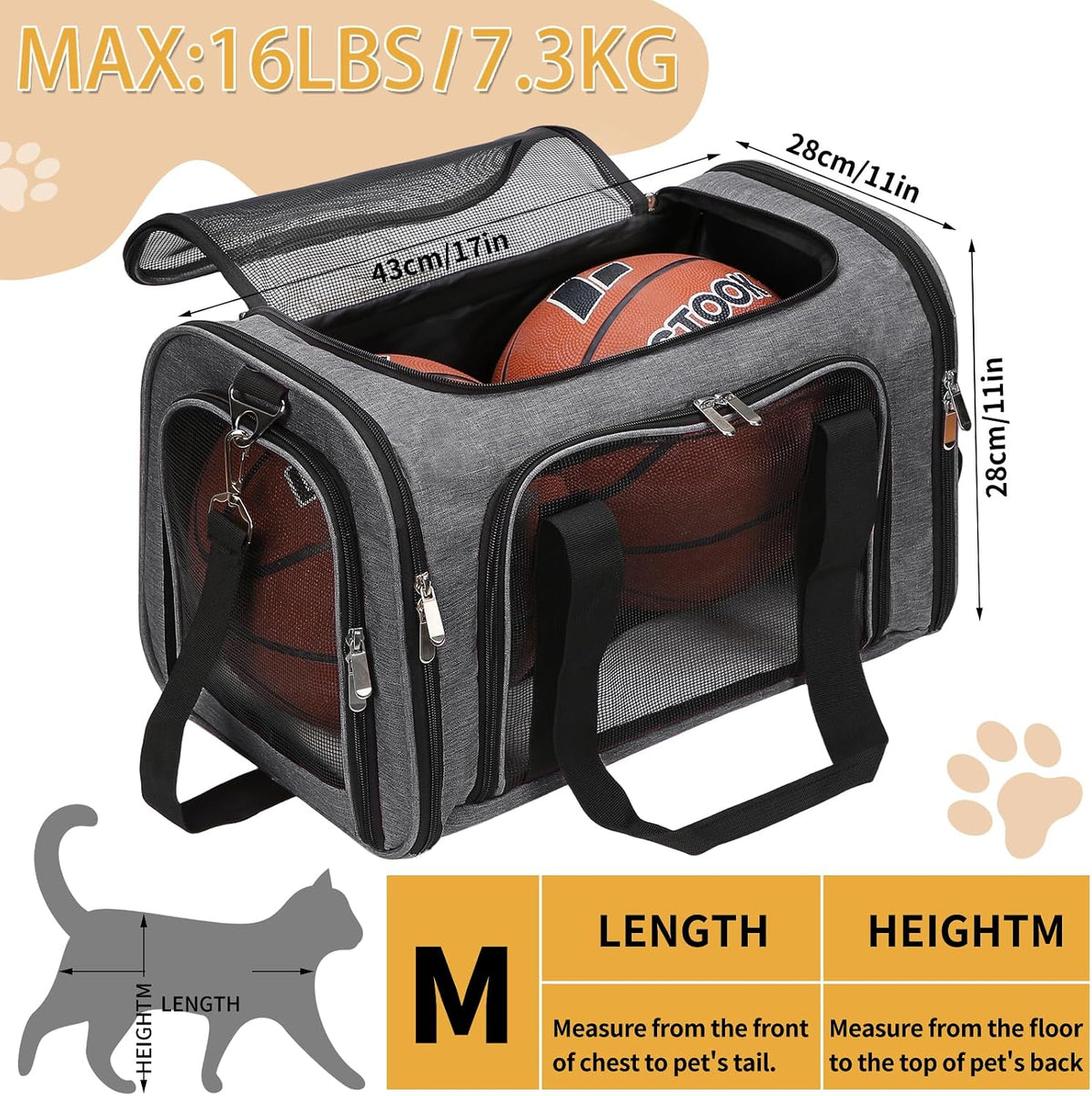 Soft-Sided Cat/Dog/Pet Carrier, Collapsible Pets Travel Carriers
