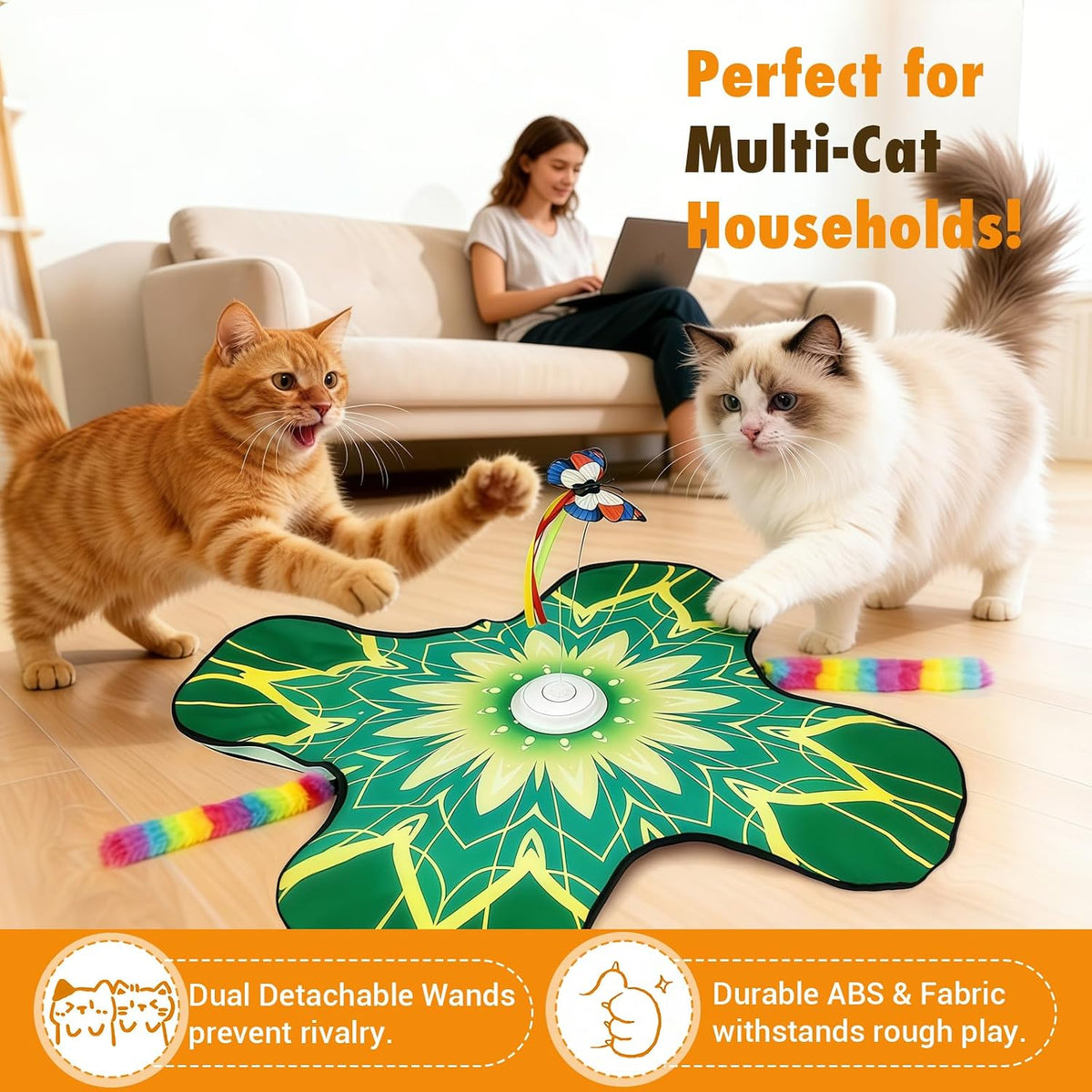 Interactive Indoor Cats Toy, Rechargeable Touch Automatic Hide and Seek Mat
