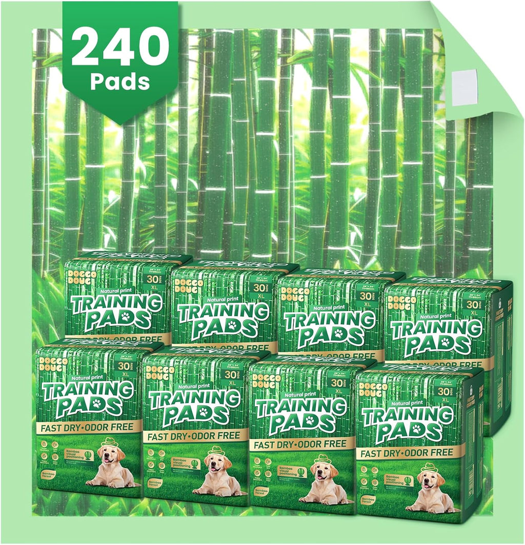 Puppy Pads XL 240 Count - 28"x34" with Adhesive Tabs | Extra Large Pee Pads for Dogs Training Pad Super Absorbent, 6-Layer Leak-Bamboo Patterns Dog Pads