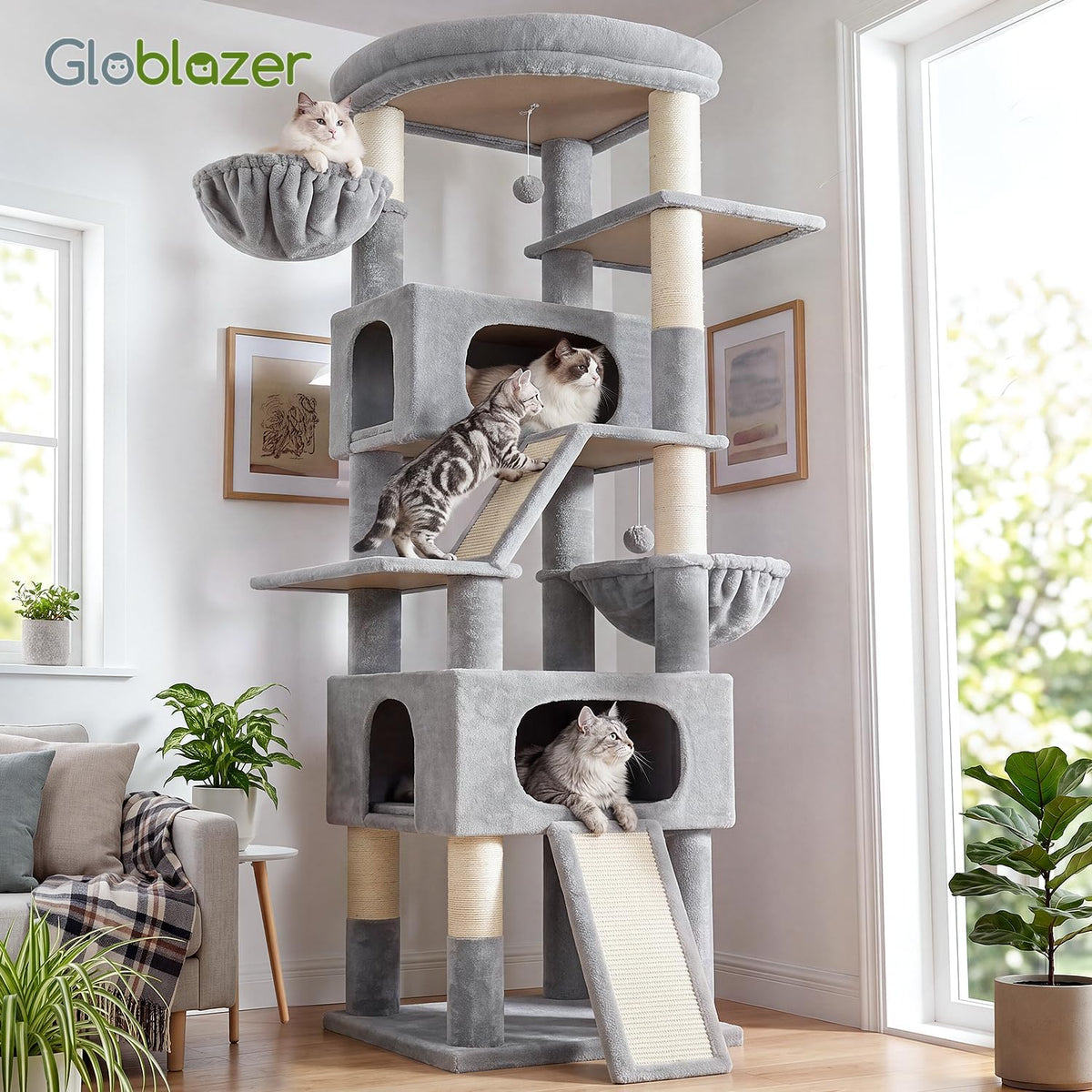 Globlazer Maine Coon Cat Tree for Indoor Large Adult Cats, S80H, Light Grey