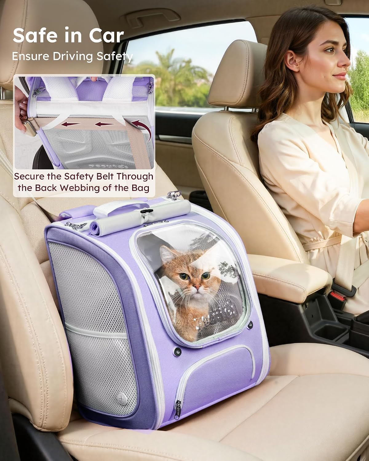 Pecute Cat Backpack Carrier,Large Space Cat Bubble Backpack,Light Purple