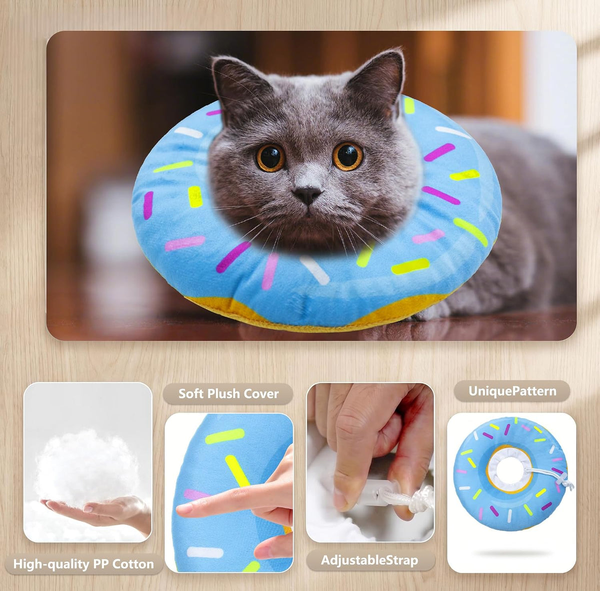 Cat Cone Collar Soft, Adjustable Cat Recovery Cone (Blue, M)