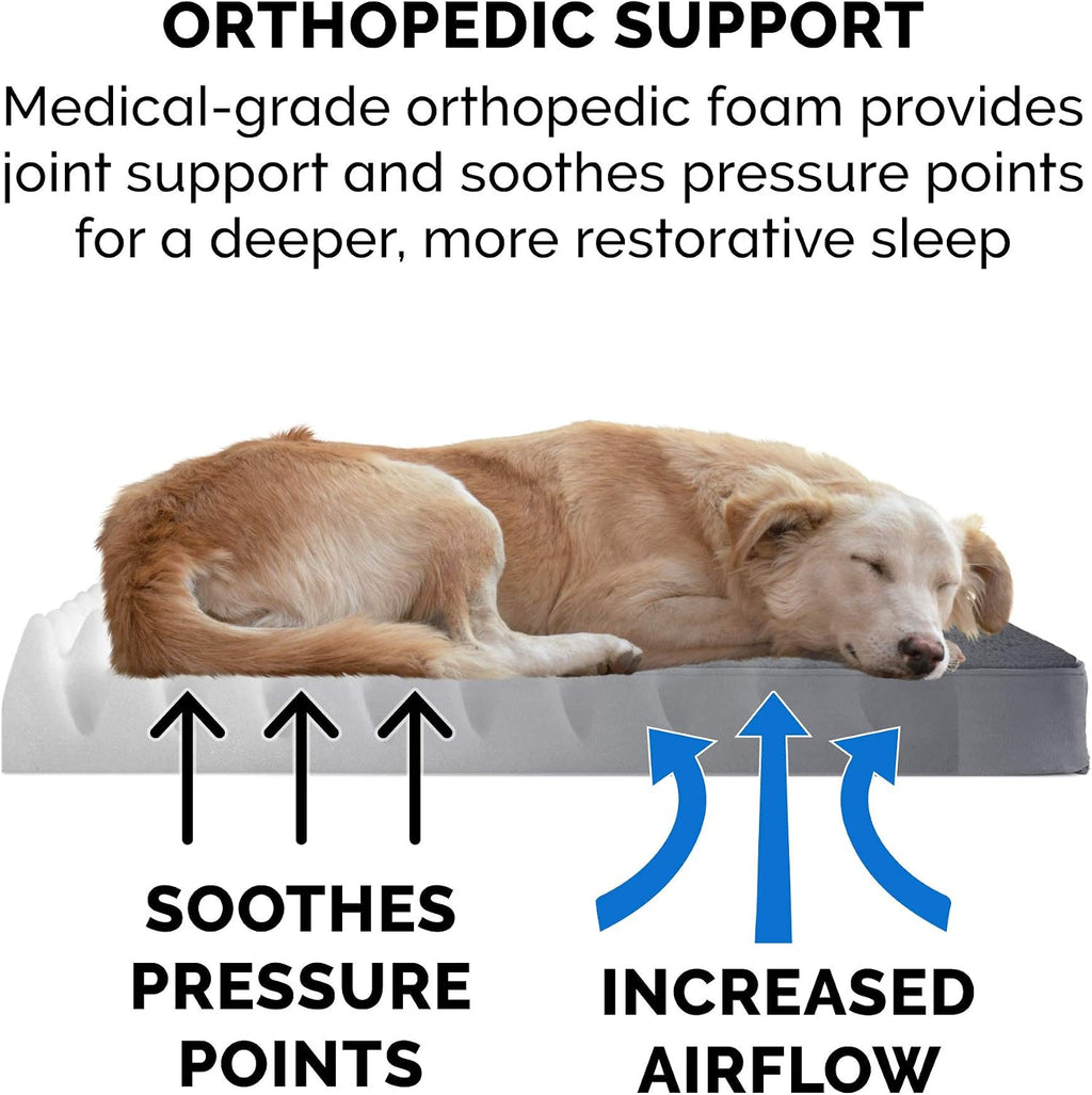 Furhaven Orthopedic Dog Bed for Large/Medium Dogs w/ Removable Washable Cover, For Dogs Up to 55 lbs - Terry & Suede Mattress - Gray, Large