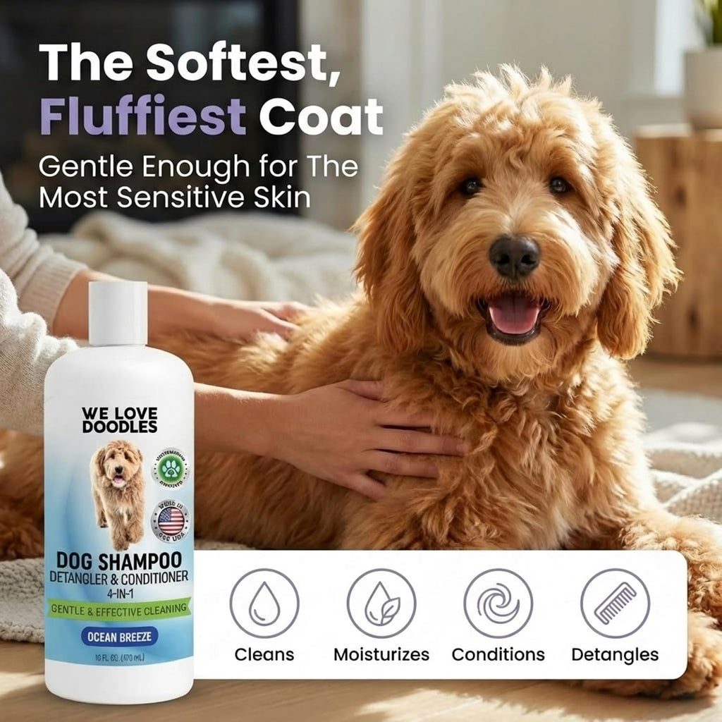 Dog Shampoo & Dog Detangler Spray, Dog Bath Supplies, Ocean Breeze 16oz