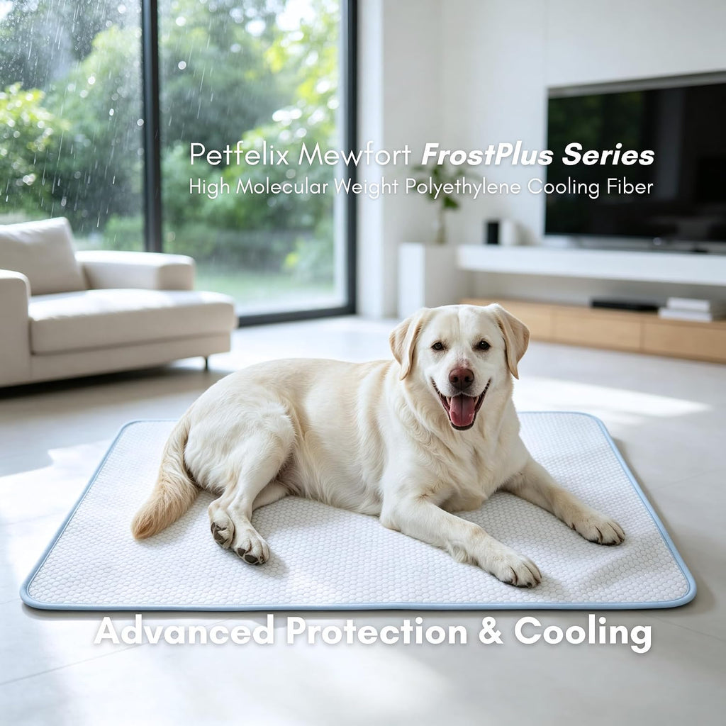 Petfelix FrostPlus Cooling Mat for Dogs Qmax>0.45 Breathable Dog Cooling Mat Chemical Free Fabric Cooling Dog Bed for Cats and Small Animals Non Slip Washable Scratch Resistant, XL, 43''*28''