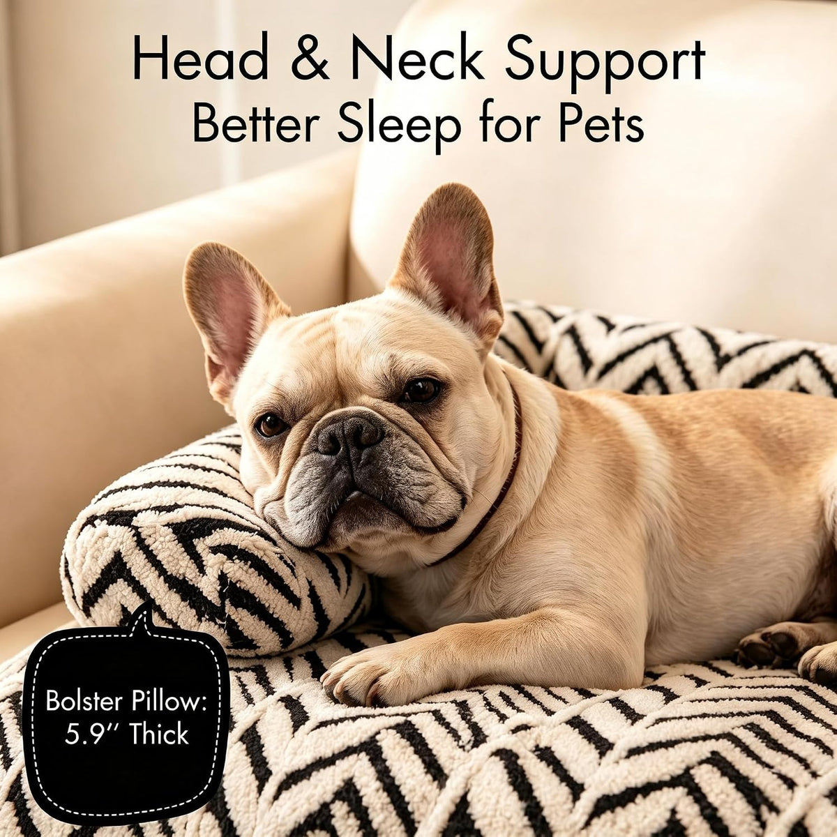 Calming Dog Couch Bed Mats with Neck and Head Support, Fluffy Plush Pet Sofa Cover for Small Medium Dogs and Cats, Non-Slip Bottom, Machine Washable