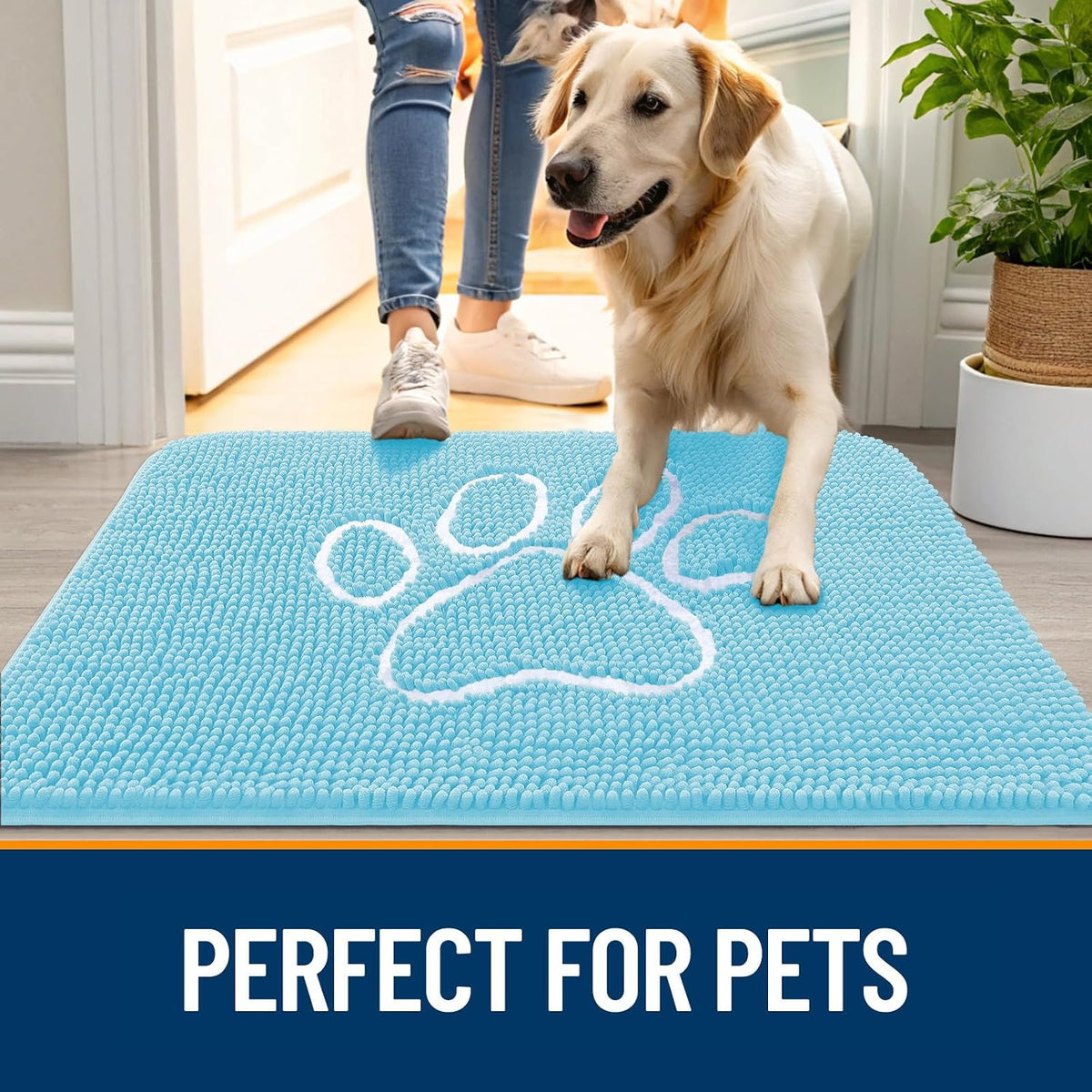 OLANLY Dog Door Mat for Muddy Paws 36x24, Paw Print Design Chenille Mud Mat