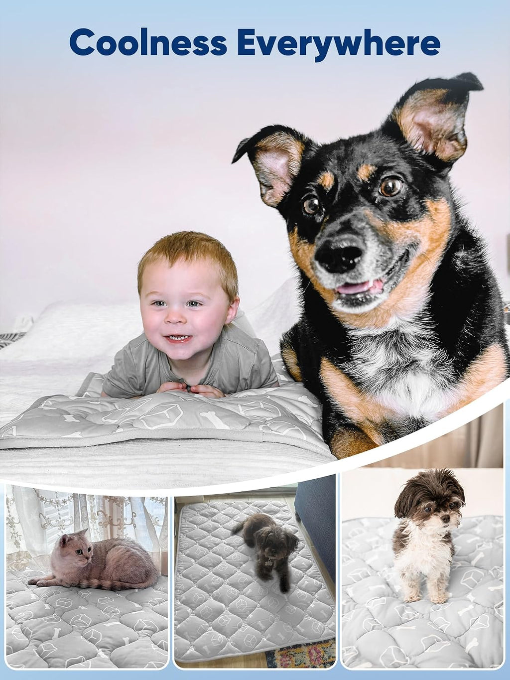Rywell Dog Cooling Mat 2.0 - Elegant Grey Edition, 30 * 20 Thickened Cooling Pad for Dogs, Internal Waterproof & Endothermic Color-Changing Arc-Chill Cool Fiber (Q-Max>0.5) for Summer Comfort