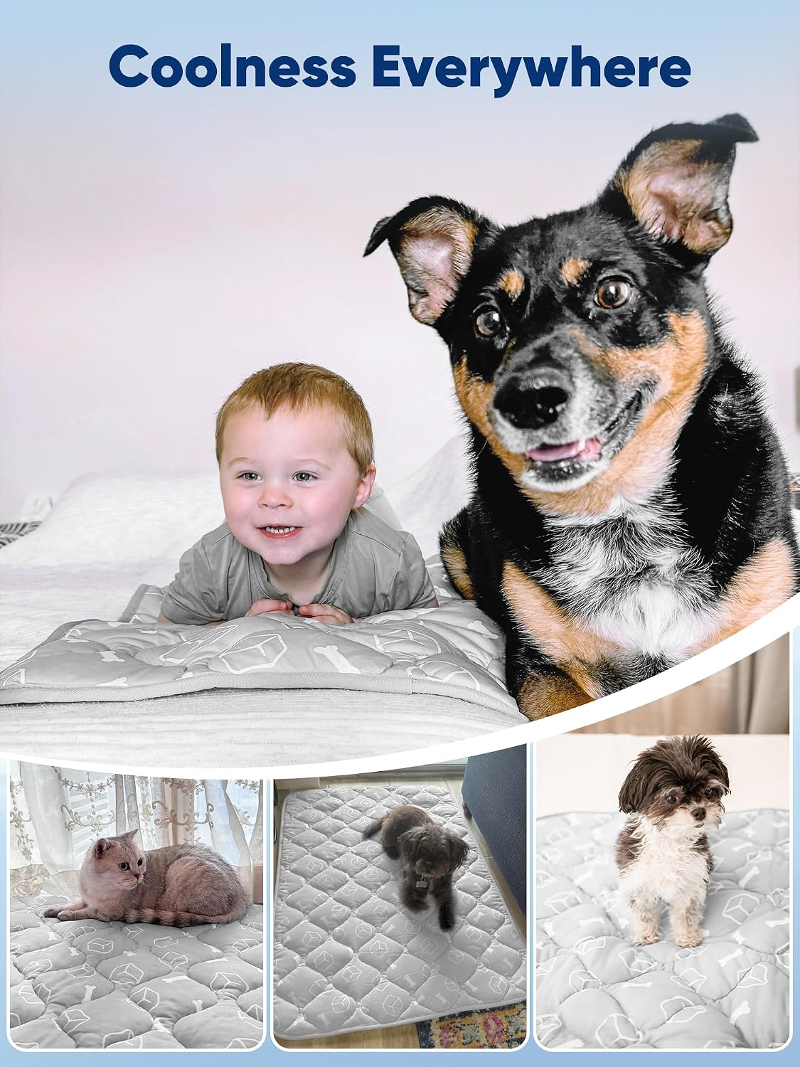 Rywell Dog Cooling Mat 2.0 - Elegant Grey Edition, 30 * 20 Thickened Cooling Pad for Dogs, Internal Waterproof & Endothermic Color-Changing Arc-Chill Cool Fiber (Q-Max>0.5) for Summer Comfort