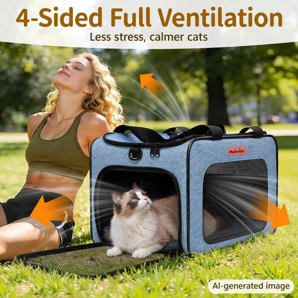 Soft-Sided Cat Dog Pet Travel Carrier Airline Approved Medium Blue