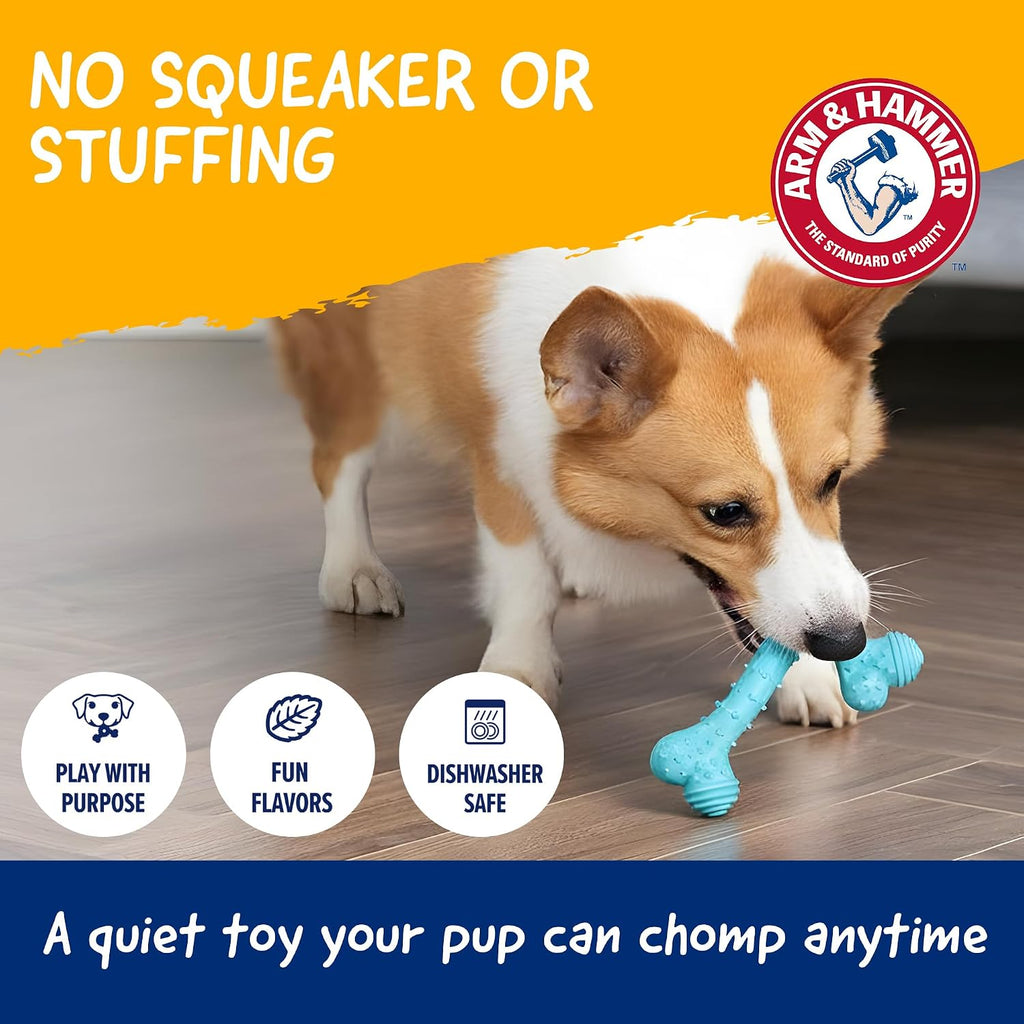 Arm & Hammer Nubbies T-Bone Dental Dog Chew Toy, Peanut Butter, 24-Pk | Durable nylon and TPR nubs clean teeth and gums, built for aggressive chewers