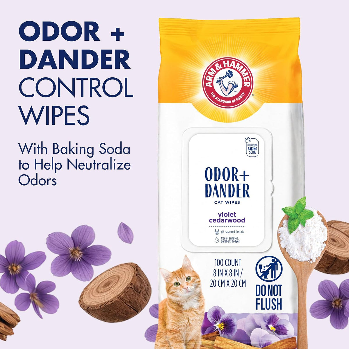Arm & Hammer Cat Odor Control Wipes, Violet Cedarwood, 100 Count