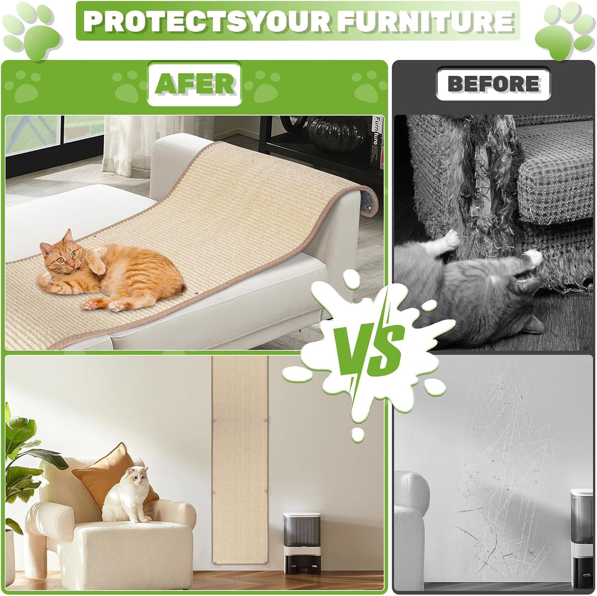 Uranshin Natural Sisal Cat Wall Climbing Carpet, Wall Scratcher Mat Pad