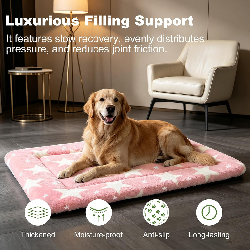 Dog Bed Mat – Soft & Comfortable Dog Kennel Pad for Crate – Durable Crate Bed & Mat for Dogs & Cats – Ideal for Crate, Kennel, and Home Use，Big&Little Stars Pink：XL(42"*28"*1.5")