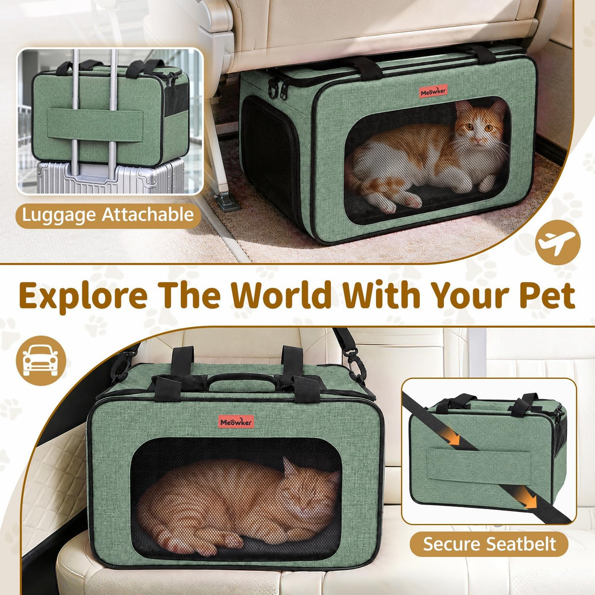 Soft-Sided Cat Dog Pet Carrier Airline Approved, Medium Green