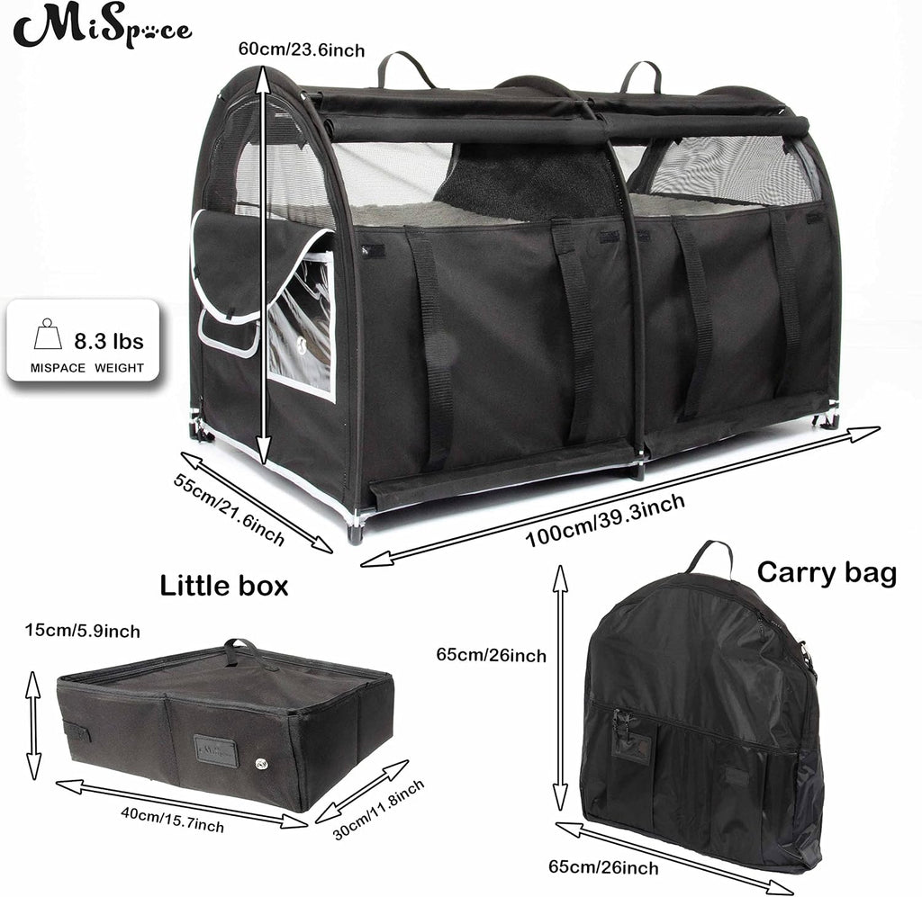 Mispace Portable Double Pet Carriers for Cats Collapsible Cat Condo for Car Travel Pet Kennel Show Cages with Portable Carry Bag Hammocks Mats and Litter Box