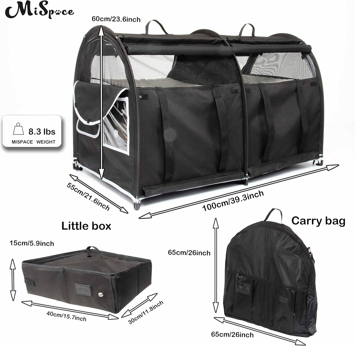 Mispace Portable Double Pet Carriers for Cats Collapsible Cat Condo for Car Travel Pet Kennel Show Cages with Portable Carry Bag Hammocks Mats and Litter Box