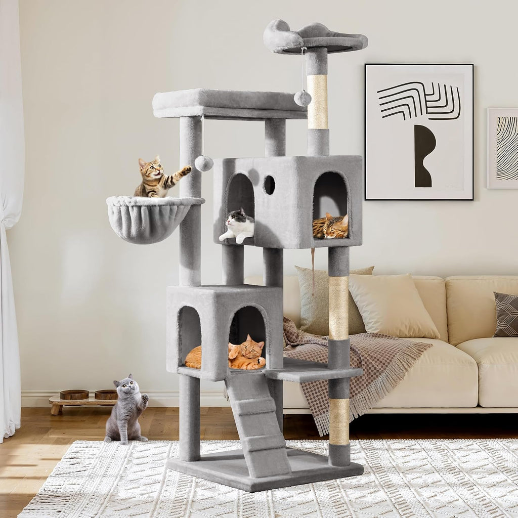Allewie 64 Inches Multi-Level Cat Tree Tower for Indoor Cats, Grey