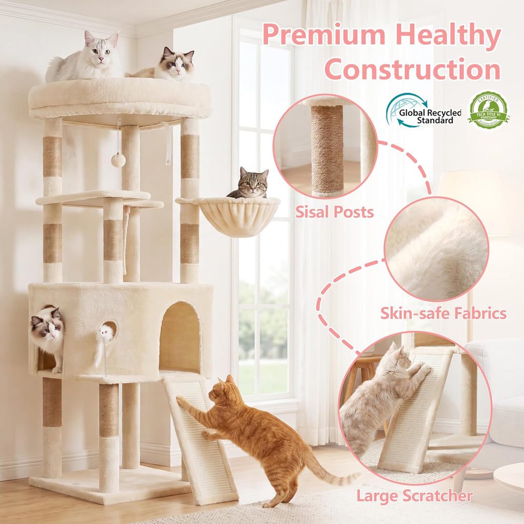 Cat Tree, 61 Inch Tall Cat Tower, Diamond-Shaped Cat Cave VCT001MJ
