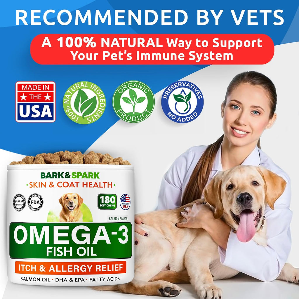 Omega 3 for Dogs - Fish Oil for Skin & Coat Health, Itch & Allergy Support