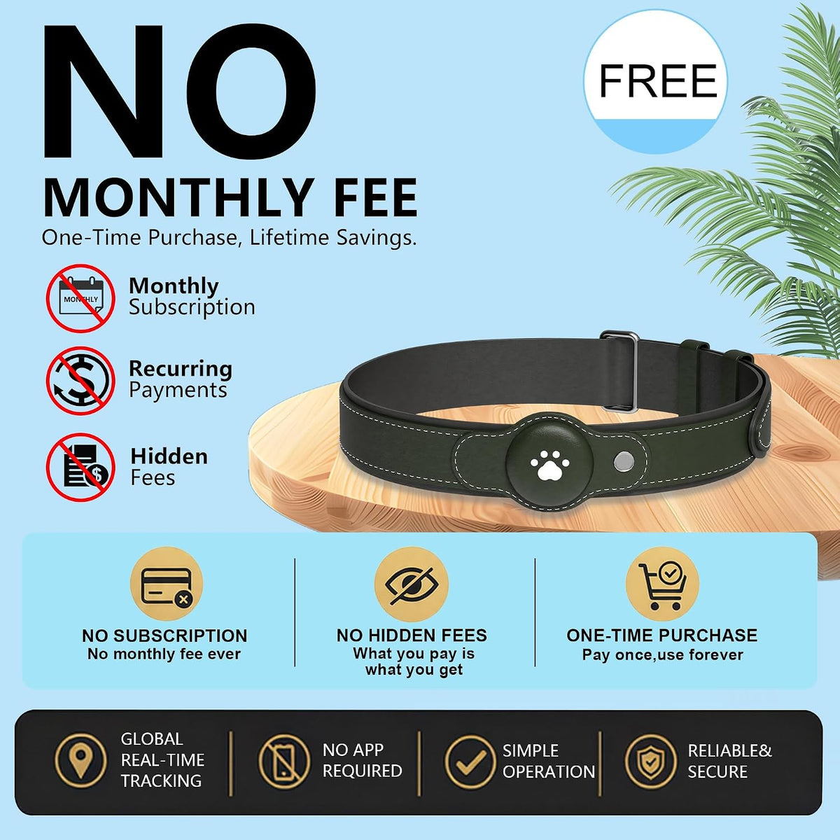 GPS Tracker for Dogs, Dog GPS Tracker Device, Pet Location Tracker with Collar, Real-Time Tracking, No Monthly Fee or Subscription, Waterproof, 365-Day Long Battery Life Dog Collar, iOS & Android