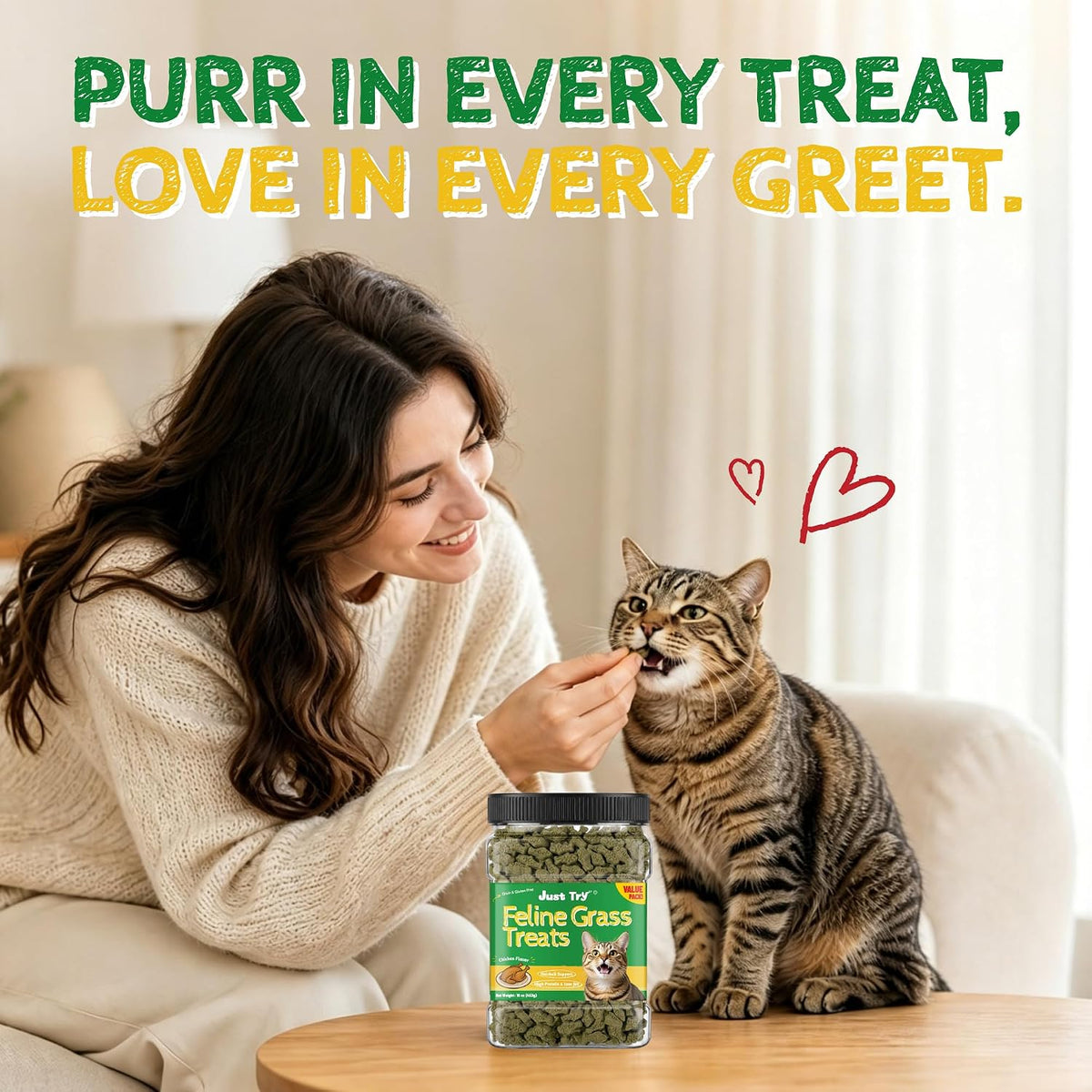 Just Try 16 oz Feline Grass Treats Chicken Flavor Hairball Treats for Cats