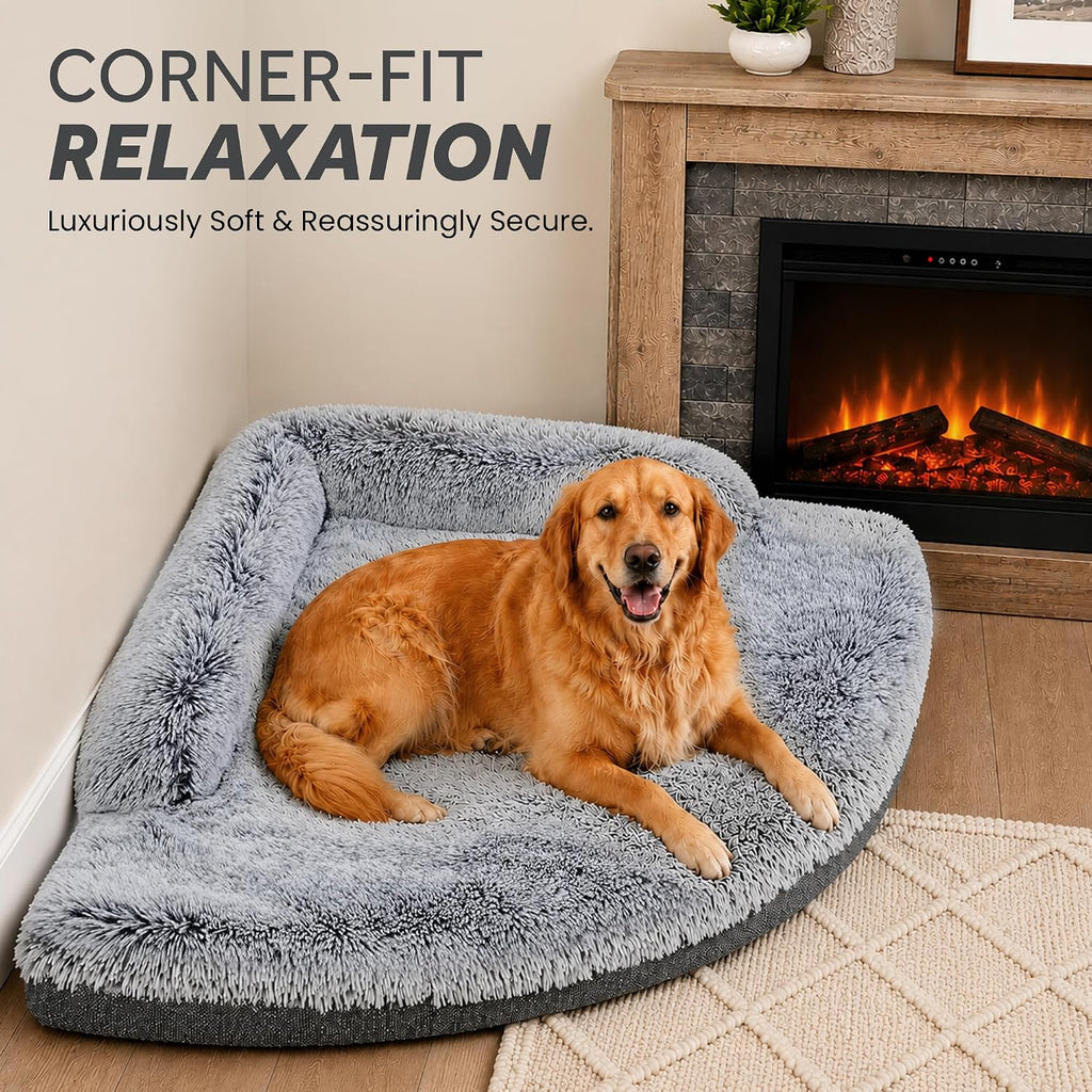 Corner Dog Bed for Large Dogs, 36" Medium Fluffy Orthopedic Pet Bed