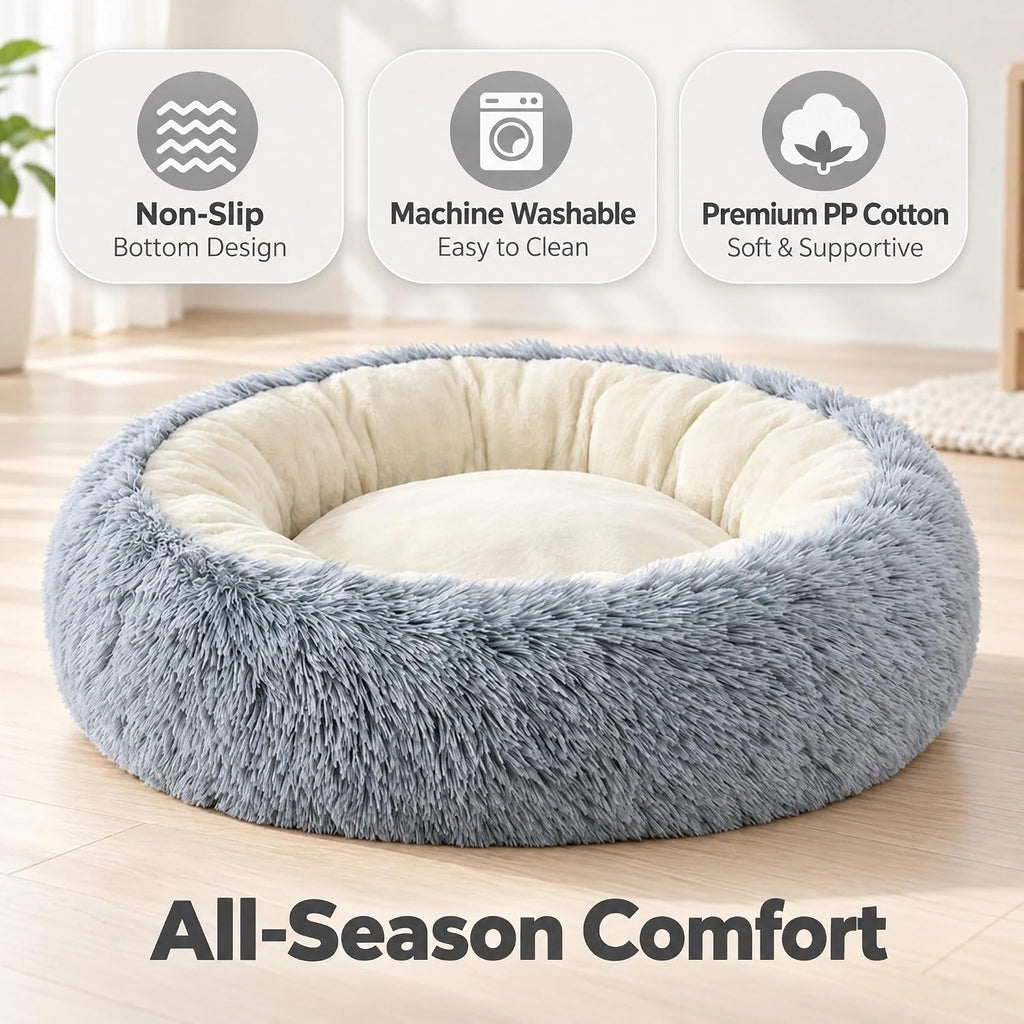 Calming Donut Pet Bed, Grey 19.7in for Cats Small Medium Dogs