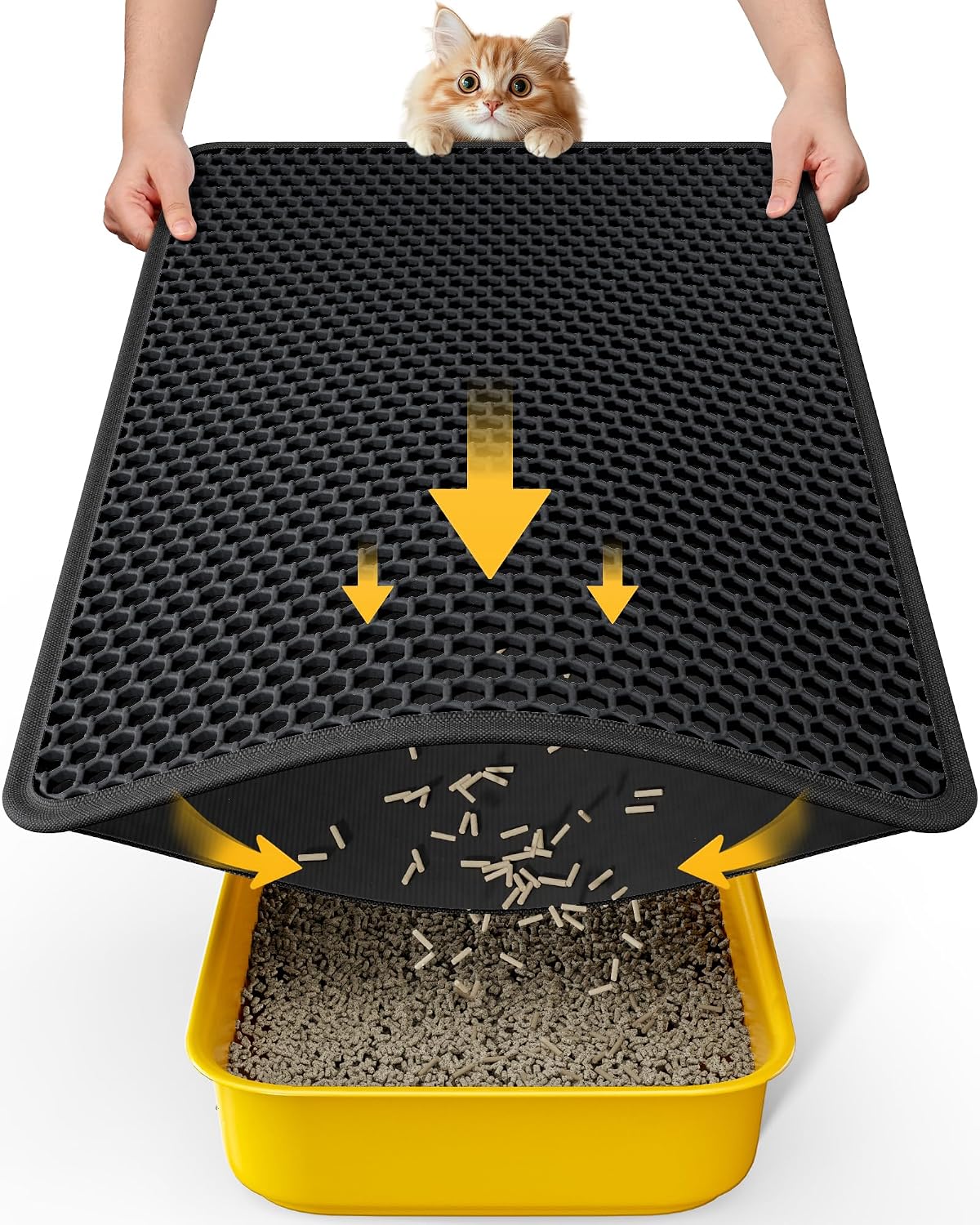 Powools Cat Litter Mat, 30 x 24 in, Waterproof, Non-Slip, Black | Litter Trapping Mat, Easy to Clean, Litter Box Mat, Urine-Proof, Cat Toilet Training Systems Accessories, Indoor Cats