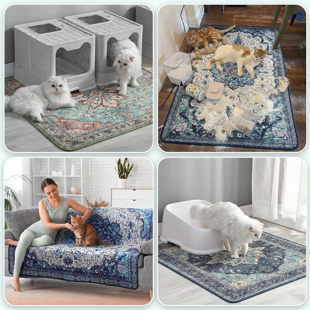 Hompet Cat Litter Mat 2 Pack, 36x60 Large Machine Washable Trapping Mats for Cats, Super Absorbent & Urine-Proof Cat Litter Box Mat for Floor, Waterproof & Non Slip Kitty Litter Rug