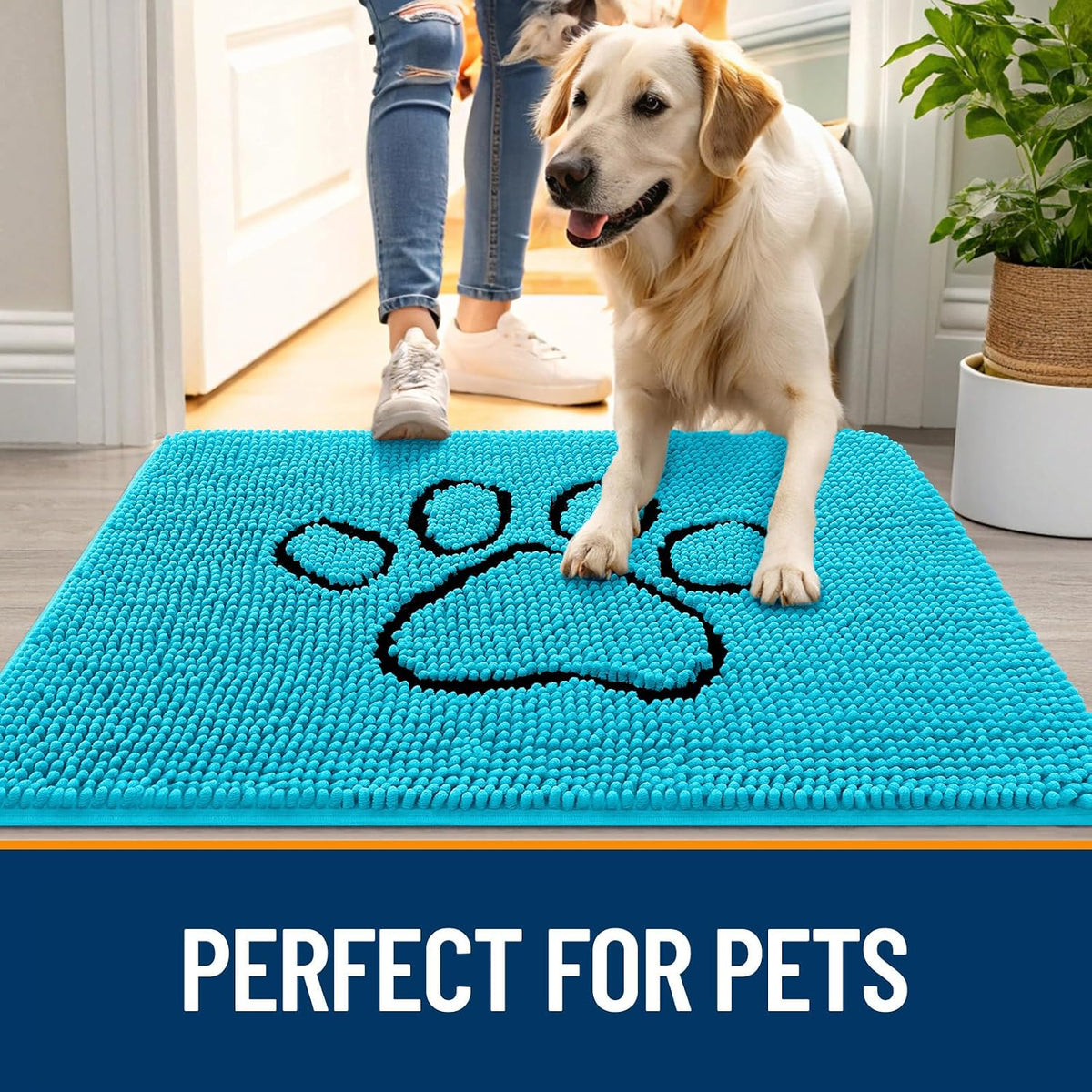 OLANLY Dog Door Mat for Muddy Paws 36x24, Paw Print Design Chenille Mud Mat